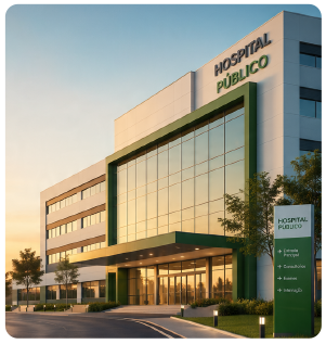 Fachada de um hospital público moderno